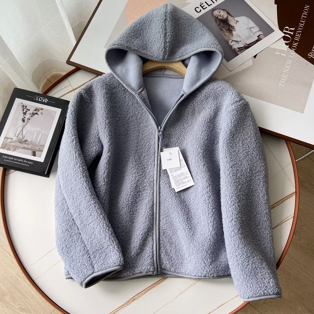 Women's Polar Fleece Hooded Jacket Long-Sleeved Warm Zipper Cardigan