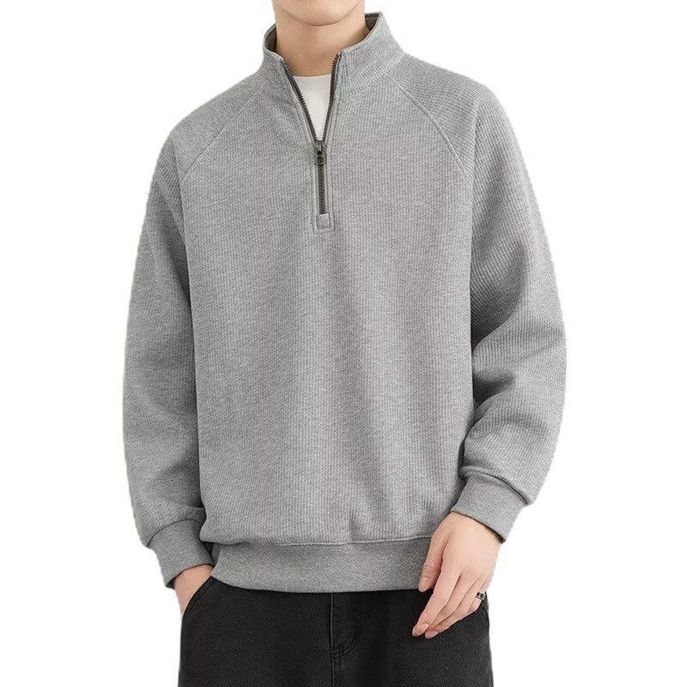 Men's Fleece-lined Half-zip Stand Collar Sweatshirt Hoodie